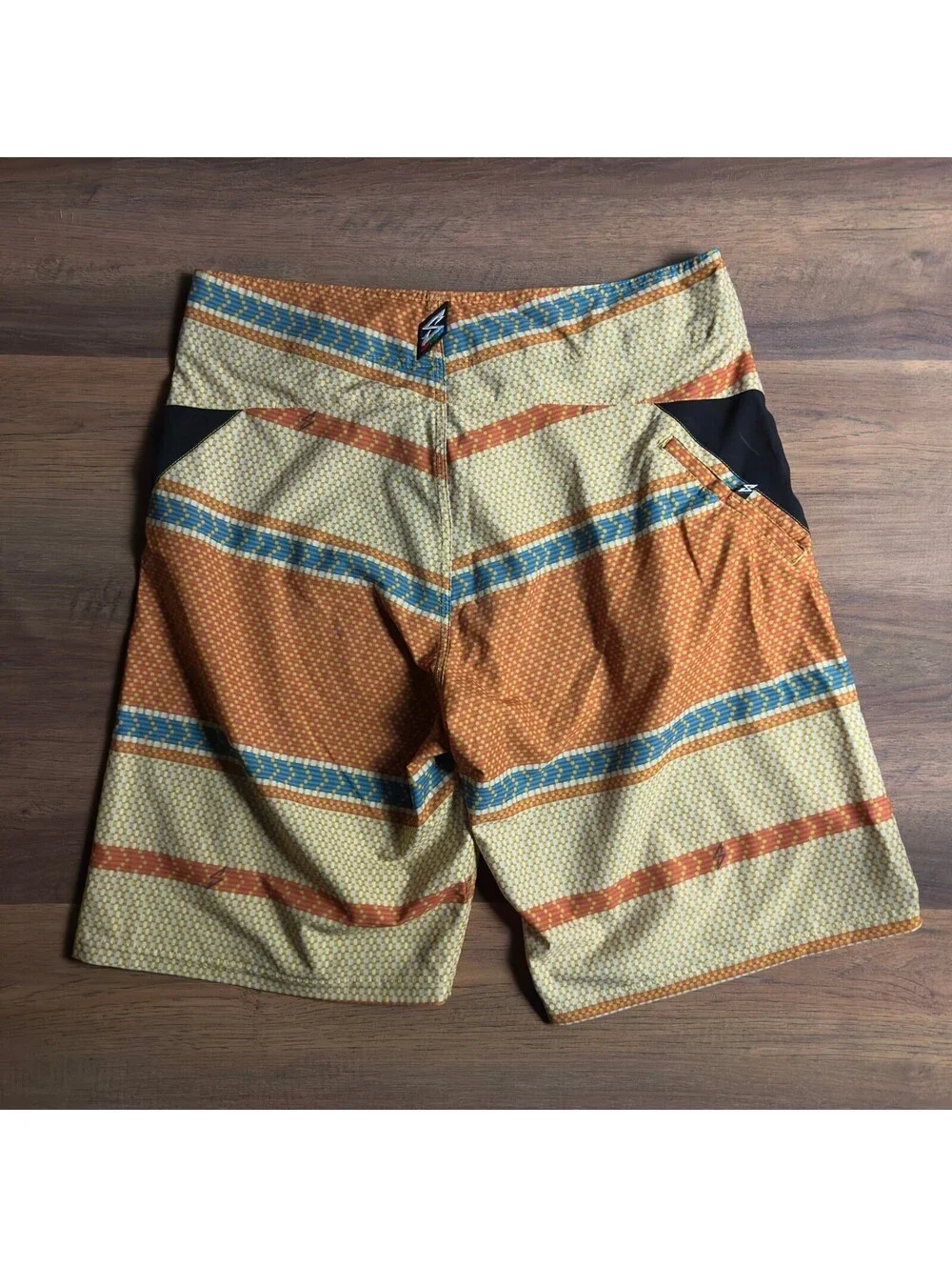 Volcom Board Shorts Mens 38 Orange Yellow Blue Geometric